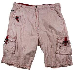 VTG Enyce Y2K Red White Seersucker Stripe Cargo Shorts Men 48 Hip Hop Streetwear